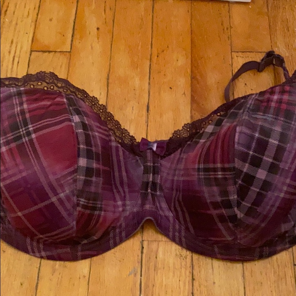 Cleo by Panache purple plaid bra, 38G
